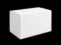 Blank white cardboard box mockup isolated on transparent background, ready for branding, packaging design, product presentation, stickers, and print on demand use.