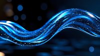 Glowing blue wavy lines with sparkles and light trails on dark background create dynamic motion effect for technology and communication designs.