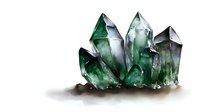 Emerald and clear quartz crystal cluster with pointed formations, showcasing natural mineral growth on white background for jewelry design or spiritual healing.