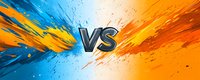 Dynamic versus battle background with explosive orange and blue paint splatter effect, metallic VS letters centered against dramatic opposing color forces.