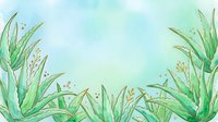 Watercolor aloe vera botanical border on soft teal background with golden accents, perfect for wellness, spa, and natural beauty designs.