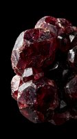 Raw red garnet gemstone cluster with crystalline structure and natural mineral formation on black background for jewelry and geology education.