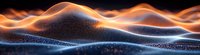 Abstract glowing waves with orange and blue light effects on dark background, futuristic digital landscape with luminous particles creating dynamic flowing motion.