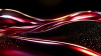 Abstract flowing red and pink light waves against dark background with glittering particles create dynamic motion effect for modern design projects.