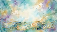 Watercolor banner with flowing ribbon design featuring abstract floral patterns and soft pastel colors, suitable for invitations, greeting cards, and decorative backgrounds.