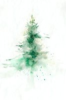 Watercolor Christmas tree with splatter effect on white background, perfect for holiday greeting cards and festive designs.