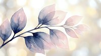 Watercolor botanical branch with translucent leaves in soft pink and blue tones on blurred neutral background, isolated design element for creative projects.