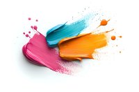 Vibrant pink, turquoise and orange cosmetic smears with powder splash effect on white background, isolated makeup texture swatches for beauty industry.