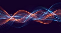 Abstract flowing light waves in orange and blue colors creating dynamic energy patterns on dark background for modern digital design projects.