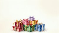 Colorful wrapped gift boxes stacked in pyramid arrangement with gold ribbons and bows on neutral background, suitable for holiday, celebration, and festive design projects.