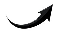 Black curved arrow pointing upward and right on white background isolated for business growth presentations and infographic design elements.