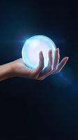 Hand holding glowing blue energy sphere with magical light effects on dark background for futuristic technology and innovation concepts.