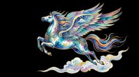 Colorful ornate pegasus flying with detailed wings and flowing mane, isolated on transparent background, ready for t-shirts, stickers, and print on demand.