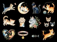 Cute cats and kitten design elements isolated on transparent background, ready for t-shirt prints, stickers, clipart, sublimation and print-on-demand products.