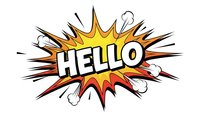 Comic book style hello speech bubble with explosive burst effect and dynamic rays isolated on transparent background for greeting designs.