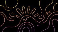 Abstract neon line art with flowing curves and hand silhouette on black background for modern digital design projects and creative presentations.