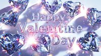 Sparkling diamond hearts with glowing text Happy Valentine Day on purple background with lens flares and magical light effects. Romantic holiday design.