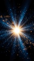 Bright star burst with radiant light rays and sparkling particles on dark cosmic background for astronomy and space themed designs.