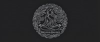 Elegant circular logo featuring woman in meditation pose with flowing hair and ornate decorative elements on dark background for wellness branding.