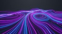 Vibrant neon waves with flowing purple, pink, and blue lines creating a dynamic, futuristic landscape. Suitable for tech backgrounds and digital design projects.