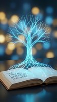 Glowing tree of knowledge emerging from open book with text "The Organic of Nature Learning" against bokeh background, symbolizing education, growth, and learning concepts for educational materials.