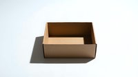 Empty cardboard box with open top and shadow on white background, suitable for product packaging, shipping, storage, and retail display purposes.