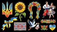 Isolated Ukrainian cultural symbols and traditional design elements on transparent background, ready for t-shirt design, clipart, stickers, sublimation, print-on-demand products and digital crafts.