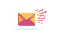 Gradient colored envelope with dynamic motion lines in orange and pink shades floating above subtle shadow, minimalist communication icon design.