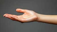 Open female hand with palm up in giving or receiving gesture against gray background for presentation and business concepts.