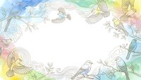 Watercolor bird frame with delicate line art branches and leaves on white background. Decorative border design for spring greeting cards and invitations.