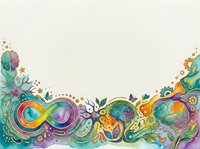 Colorful infinity symbol with abstract floral and botanical elements, decorative swirls, and vibrant gradient colors. Isolated design on white background, ready for print, web, and merchandise applications.