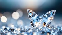 Crystal butterfly ornament surrounded by sparkling diamonds on bokeh background for luxury jewelry advertising and elegant decoration concepts.