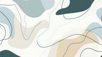 Abstract organic shapes in soft muted tones of green, beige and blue with flowing black line contours create gentle fluid pattern for modern interior design.