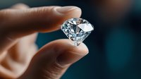 Sparkling diamond held between fingers against blurred blue background showcases luxury jewelry and precious gemstone brilliance in macro detail.