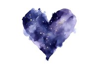 Watercolor heart with starry night sky pattern in purple and blue tones isolated on white background for romantic designs and Valentine's Day projects.