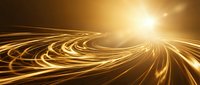 Golden light trails swirling in dynamic motion creating abstract energy waves with bright luminous effects and warm amber glow for modern digital backgrounds.