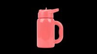 Coral pink kids water bottle with handle and straw lid, isolated on transparent background, ready for stickers, clipart, t-shirt design, and print on demand use.