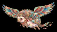 Colorful fantasy flying hedgehog with ornate wings and floral patterns, isolated on transparent background, ready for stickers, t-shirt design, and print on demand.