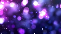 Magical purple and blue bokeh lights with glowing particles creating dreamy atmospheric background for festive designs and romantic layouts.