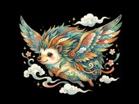 Ornate mythical fox with elaborate feathered wings and decorative swirls, isolated on transparent background. Ready for t-shirt design, clipart, stickers, sublimation, and print-on-demand projects.