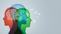 Colorful human head silhouettes with glowing brain networks representing artificial intelligence, machine learning and cognitive science concepts.