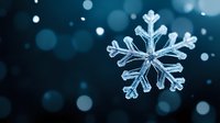 Delicate crystalline snowflake suspended in dark blue winter atmosphere with soft bokeh lights creating magical seasonal mood for holiday designs.