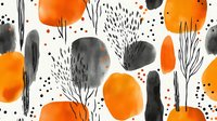 Orange and gray watercolor abstract pattern with black ink dots and lines creates modern organic seamless repeat design for fabric and wallpaper.