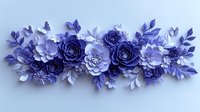 Paper craft floral arrangement in shades of purple and white featuring roses, leaves, and delicate butterflies against light background, suitable for wedding decor.
