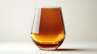 Elegant stemless whiskey glass with amber liquor against neutral background, showcasing rich golden-brown color and smooth texture for beverage photography.