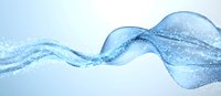 Flowing abstract blue wave with transparent water splash effect and dynamic motion against light background, creating elegant fluid movement pattern.