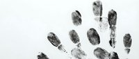 Fingerprints and ink pen arranged on white background for forensic analysis, criminal investigation, identity verification, and law enforcement documentation purposes.