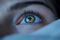 Close-up of human eye with vibrant green and yellow iris showing detailed texture and natural eyelashes for vision and beauty concepts.