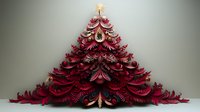 Elegant burgundy Christmas tree with golden star and ornate layered branches on neutral background for holiday decorations and festive designs.