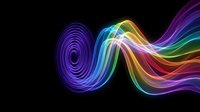 Vibrant rainbow colored flowing energy waves with neon glow effects on black background for modern digital art and futuristic design projects.